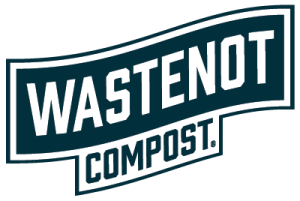 Logo of Wastenot Compost featuring bold lettering on a curved banner.